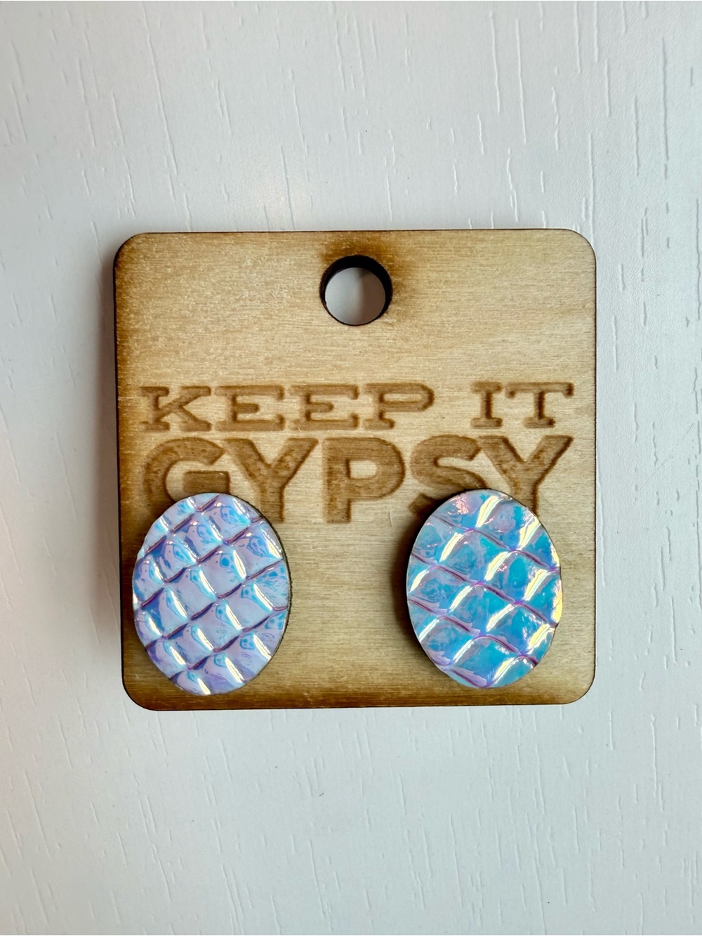 Keep It Gypsy Iridescent Mermaid Tail Leather Mosaic Stud Earrings